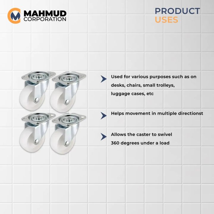 1.5"%204PC%20Universal%20Swivel%20Casters%20%E2%80%93%20White%20PP%20Nylon%20Dual%20Roller%20Wheels%20for%20Platform%20Trolley%20&%20Chair%20-%20Image%203