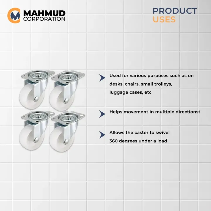 1.5"%204PC%20Universal%20Swivel%20Casters%20%E2%80%93%20White%20PP%20Nylon%20Dual%20Roller%20Wheels%20for%20Platform%20Trolley%20&%20Chair%20-%20Image%203