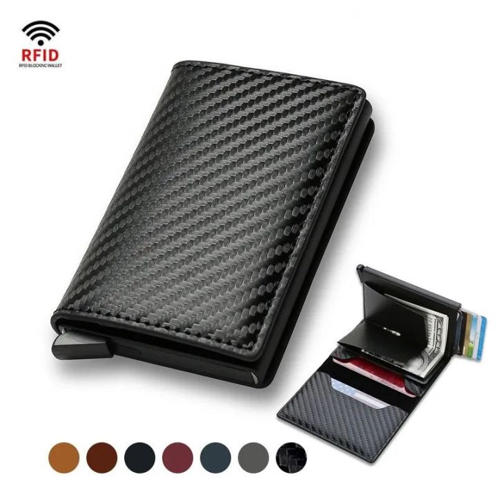 Rfid Aluminum Men Wallet Card Holders Purse Carbon Fiber Men Business Slim Thin Smart Wallet  Cardholder Case Note Holder