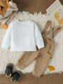 2PCS Baby Boys Boys Autumn Cute Long Sleeve Top  With Bear +Button Jumpsuit Playsuit Overalls Sets Clothes Casual Outfits. 