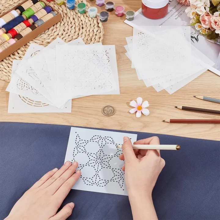 12Pcs%20Plastic%20Sashiko%20Stencil%205x5inch%20Dense%20Grid%20Pattern%20Embroidery%20Tool%20Drawing%20Line%20Template%20for%20Hand%20Quilting%20and%20Embroidery%20-%20Image%203