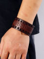 Personality retro wide genuine leather bracelet punk style simple hollowed out men's bracelet. 