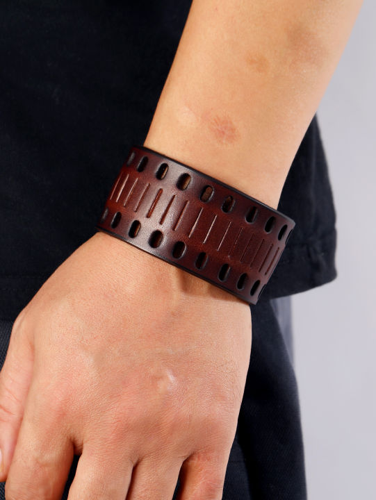 Personality%20retro%20wide%20genuine%20leather%20bracelet%20punk%20style%20simple%20hollowed%20out%20men's%20bracelet%20-%20Image%203