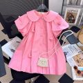 2-10 Years Summer Cute Girls Dress Heart Jewelry Decoration Flip Collar Single Row Buckle Design Dress For Girl.