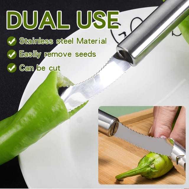 Stainless Steel Pepper Press Tool Serrated Edges Seed Core Remover, good quality product for kitchen items