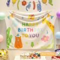 VIKAMA Birthday Tapestry Adorable Animal Party Decoration Backdrop Baby's 100th Birthday Decoration Tapestry.