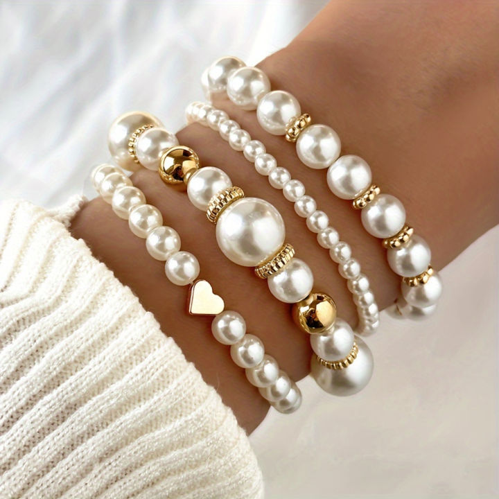 4-piece Suit New Ins Summer Love Pearl Bracelet Minority Female Bracelet Suit