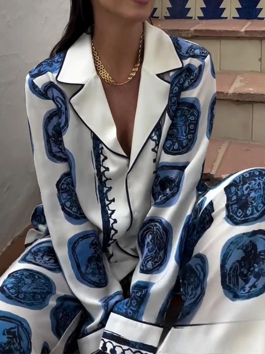 KONDALA%20Vintage%20Casual%20Print%20Women%20Suit%20Single%20Breasted%20V%20Neck%20Shirts+Loose%20Wide%20Leg%20Long%20Pants%20Fashion%202024%20Autumn%20Women%20Sets%20-%20Image%202