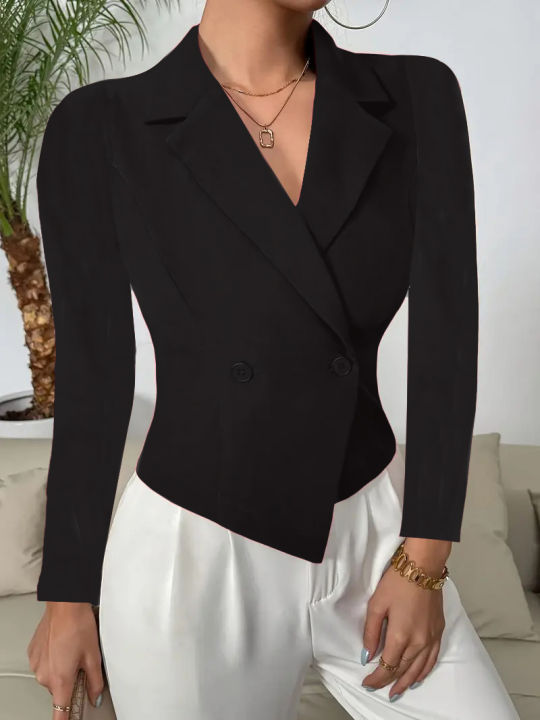 Tailored%20Double%20Breasted%20Blazer%20Top%20with%20Asymmetric%20Hem%20for%20Women%20Office%20Party%20-%20Image%204
