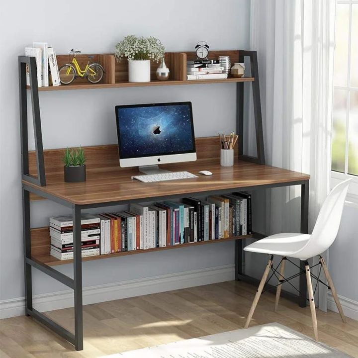 Multifunctional Wooden Study Table/Writing Reading Table/Laptop Computer Desk for Home Office with Open Shelves/Study Desk (40x24x30 inches, Black White)