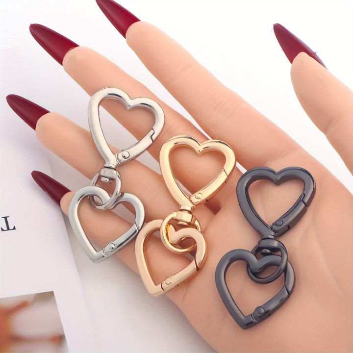 2pcs Heart Shape Keychains Metal Spring Keyring Chain Buckle for Keychains, DIY Bag, Craft Making, Purse and Handbag