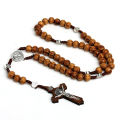 10MM Wood Beads Rosary Cross Necklace For Women Men Christian Virgin Mary INRI Pendant Chain Fashion Religion Jewelry.
