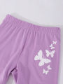 Spring And Summer Women's And Children's Sports Style Butterfly Print Off Shoulder Short Sleeved Top&Shorts Two-Piece Set. 