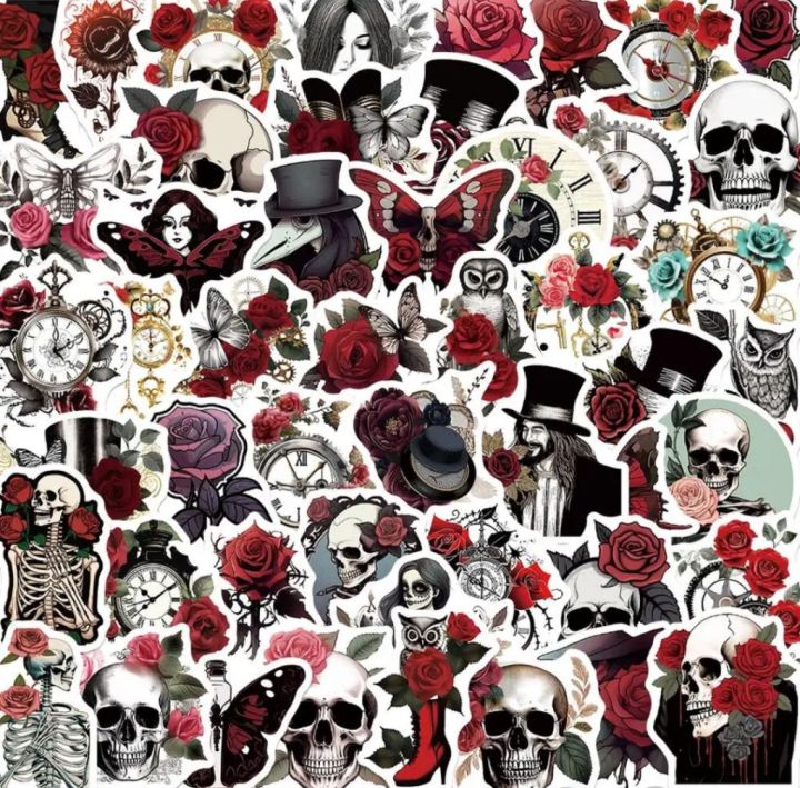 10/50PCS Rose & skull Stickers For Scrapbook Stationery Laptop Scrapbooking Material Craft Supplies Aesthetic Sticker