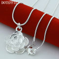 DOTEFFIL 925 Sterling Silver Rose Flower Pendant Necklace 18/20-24/26/30 Inch Snake Chain For Women Wedding Engagement Jewelry. 