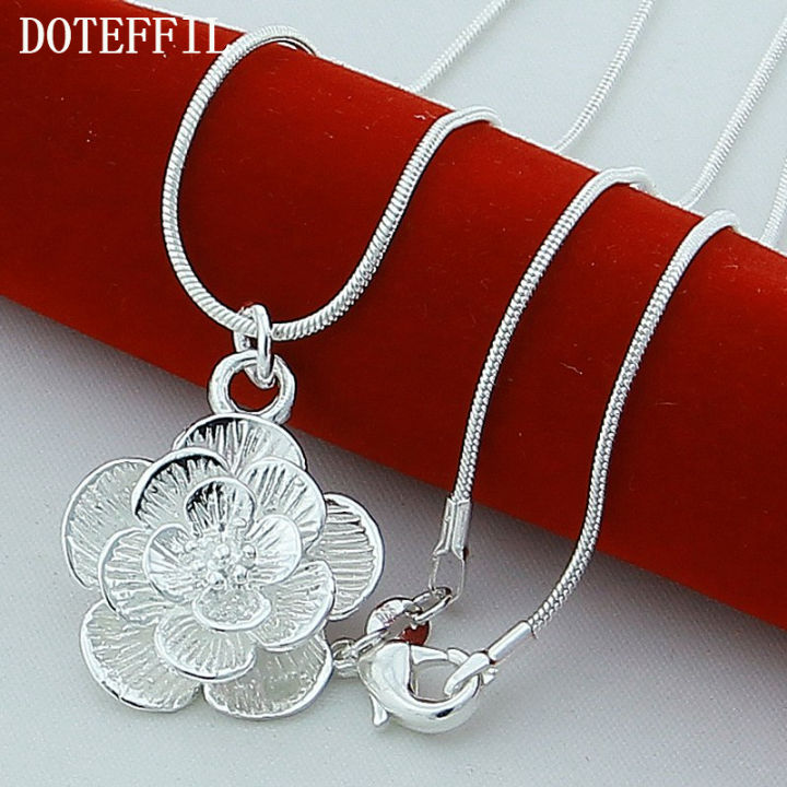 DOTEFFIL%20925%20Sterling%20Silver%20Rose%20Flower%20Pendant%20Necklace%2018/20-24/26/30%20Inch%20Snake%20Chain%20For%20Women%20Wedding%20Engagement%20Jewelry%20-%20Image%204