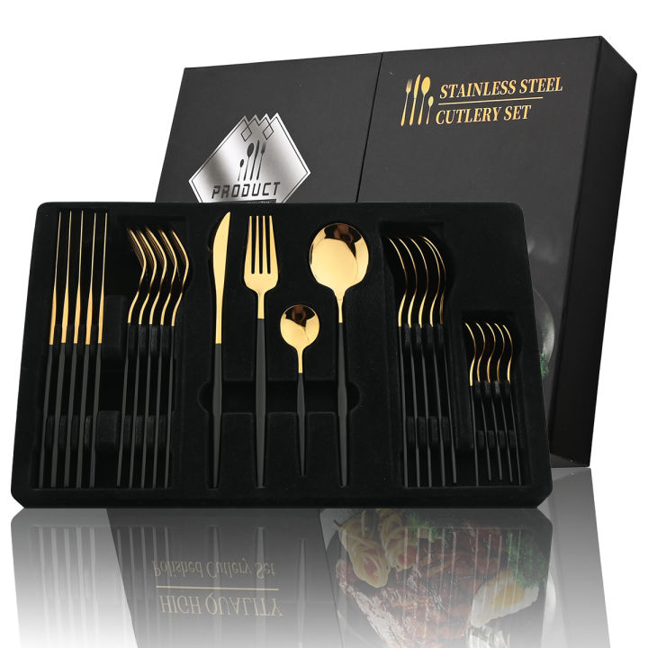 24Pcs%20Black%20Handle%20Golden%20Cutlery%20Set%20Stainless%20Steel%20Knife%20Fork%20Spoon%20Tableware%20Flatware%20Set%20Festival%20Kitchen%20Dinnerware%20%20-%20Image%202