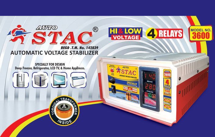 AUTO STAC VOLTAGE STABILIZER, 3600 WATTS, 4 RELAYS, COPPER WIRE, INPUT 160 VOLTS