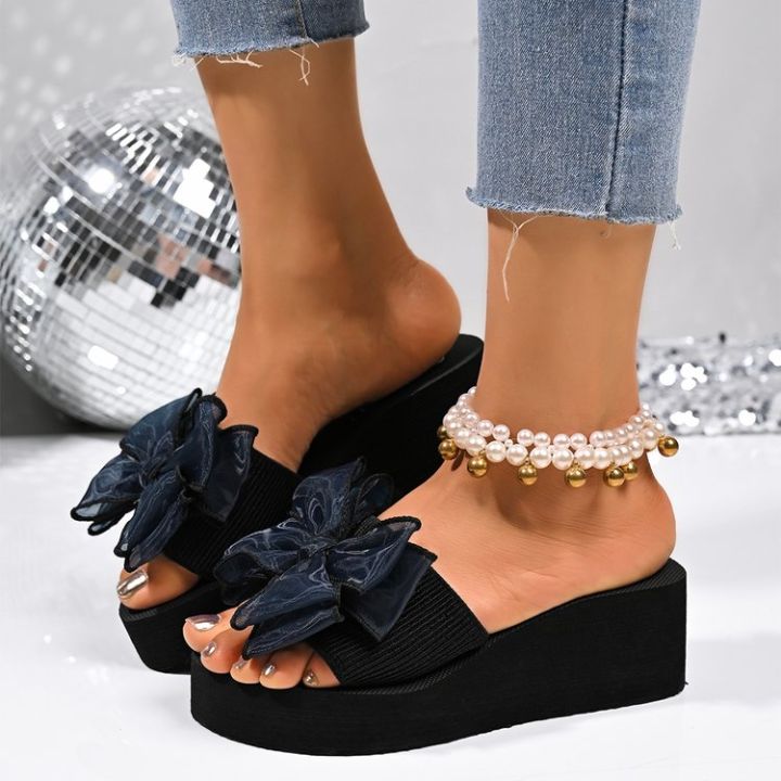 Summer%20Women's%20Thick%20Soled%20High%20Heels%20Slippers%20New%20Seaside%20Fashion%20Bow%20Wedge%20Black%20Beach%20Sandals%20-%20Image%206