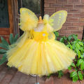 Girls Pink Flower Fairy Dress Kids Glitter Tutu Dress with Butterfly Wing and Stick Hairbow Set Children Cosplay Party Costumes. 