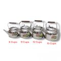 Tea Kettle / Tea Pot / Stove Top Kettle For 6, 9, 12, 15, 20, 25, 30, 35, 40, 45 & 50 Cups - Kettle For Tea Making / Water Boiling, Stainless Steel Material With Wood Handle. 