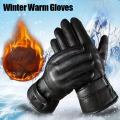 1 Pair Winter Cycling Leather Motorcycle Cotton Gloves Black Thick Velvet Cold Resistant And Windproof Cycling Cotton Gloves.