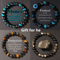 Natural Stone Blue Tigers Eye Bracelet Men Fashion Jewelry Unisex Handmade Stretch Beaded Bracelet Attracting Money Accessories.
