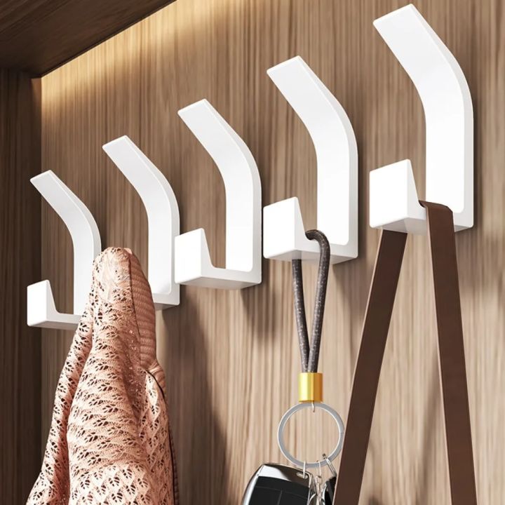 5PCS Wall Hooks No Drilling Double Hook Hanger Robe Hook Black White Towel Hook Key Holder Multifunctional Clothes Coat Hook