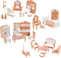 Dollhouse Furniture Set Accessories Doll House Mini Furniture Pretend Play Bedroom Living Room Bathroom Kitchen Kids Birthday.