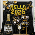 Hello 2026 Balloons Gold Banner Set With Giant New Year Bottle Balloons, Happy New Year Aluminum Foil Balloons Props Decoration. 