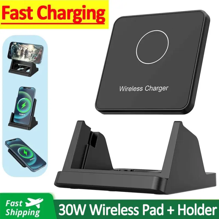 30W Wireless Charger Pad Stand Desktop Ultra-thin Mobile Phone Fast Charging Dock Station For iPhone 15 14 13 12 Samsung Xiaomi