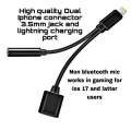 Lightning to 3.5mm 2 in 1 Earphone Audio Adapter without bluetooth compatible For iPhone Charger Cable Mobile Phone Aux Dual Jack Splitter Headphone & Fast Charging Connector Converter for pubg and gaming. 