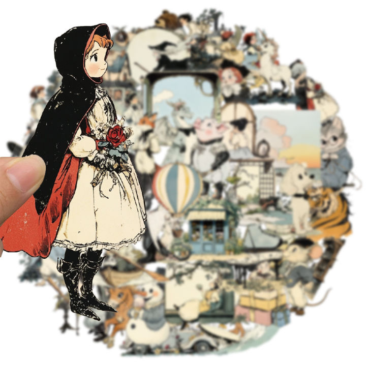 50PCS Cute Cartoon Girl Retro Fairy Tale Stickers Set for DIY Phone ...