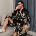 Pajama men's spring and autumn silk thin style oversized pajamas long sleeved bathrobes ice silk bathrobes home clothing summer. 