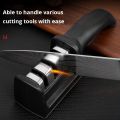 1Pc Black Kitchen Three Segment Knife Sharpener Household Multi Functional Hand Held Three Purpose Sharpening Stone Kitchen Tool. 