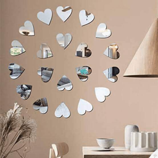 Pack of 20 Aesthetic 3D Heart Mirror Wall Stickers – Minimalist Acrylic Wall Art for Bedroom, Living Room & Home Decor