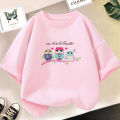 Kawaii Family Owl Tree Cartoon Graphic T-shirt Girls Fashion Cute Summer Tops Kids Short Sleeve Cartoon Clothes. 