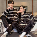 Thickened Warm Winter Couples Flannel Pajamas for Men and Women Cartoon Bear Sleepwear Loungewear Ladies Nightwear Homewear. 