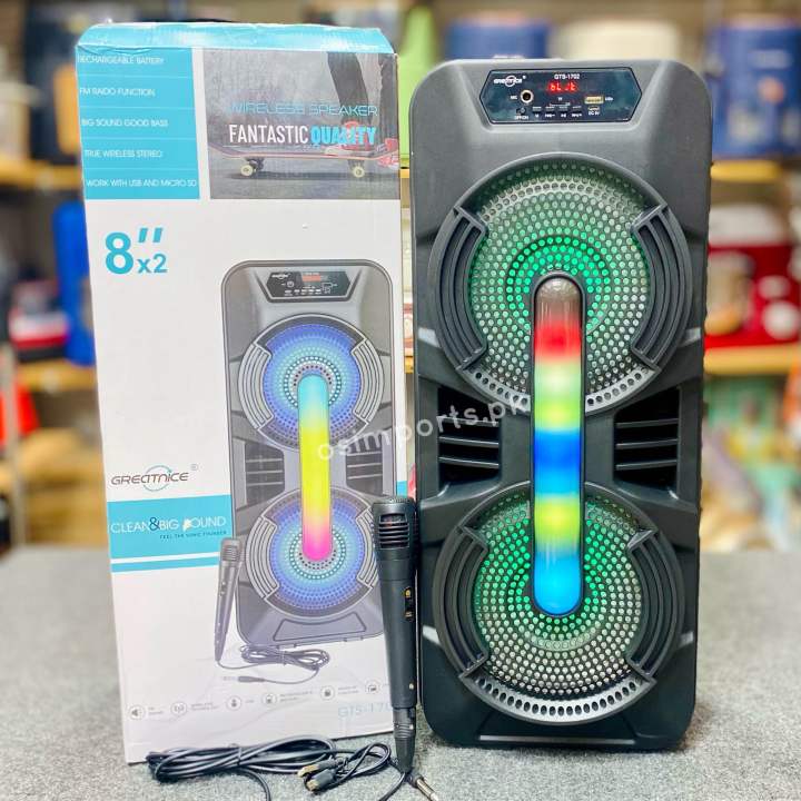 Greatnice Gts-1702 Bluetooth Wireless Portable Outdoor Speaker Dual 8 Inch With Wired Microphone