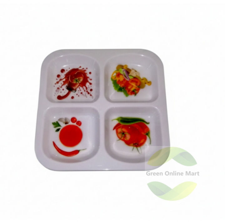 Nasta plate 22 cm medium size melamine plate one piece breakfast platter four compartment qualitiful melamine materials unique design and multiple design also kitchen dining plate