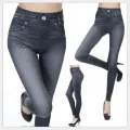 High Waist Elastic Imitation Denim Sports Gymnasium Pencil Pant Casual Trouser Women Clothes Long Leggings Dye Vintage All-match. 
