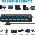 High Speed 4/7 Ports USB HUB 2.0 Adapter Expander Multi USB Splitter Multiple Extender with LED Lamp Switch for PC Laptop.
