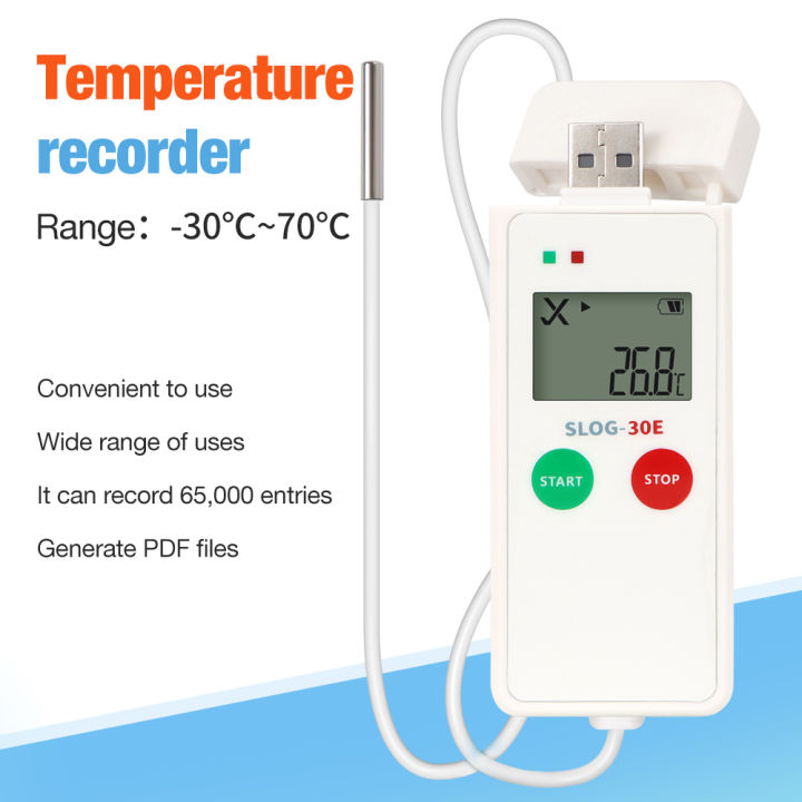 USB Temperature Data Logger LCD Display Datalogger 65000 Points PDF Recorder Temp Alarm Logger for Food Medicine Cold-chain