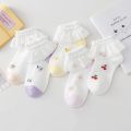5Pairs/Set Children's Cotton Boneless Socks Princess Lace Ruffle Mesh Breathable Socks Kids Printed Dance Short Sock 1-15 Years.