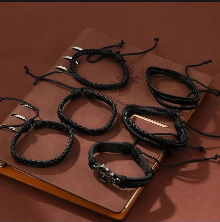 6Pcs%20Set%20Men's%20Vintage%20Braided%20Cowhide%20Bracelet%20Multi-layer%20Leather%20Bracelet%20For%20Men's%20And%20Boy's%20-%20Image%208