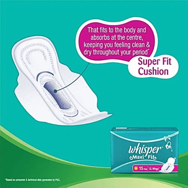 Whisper%20Maxi%20Fit%20Sanitary%20Pads%20(L+%20Wings)%2015%20Pads%20-%20Image%204