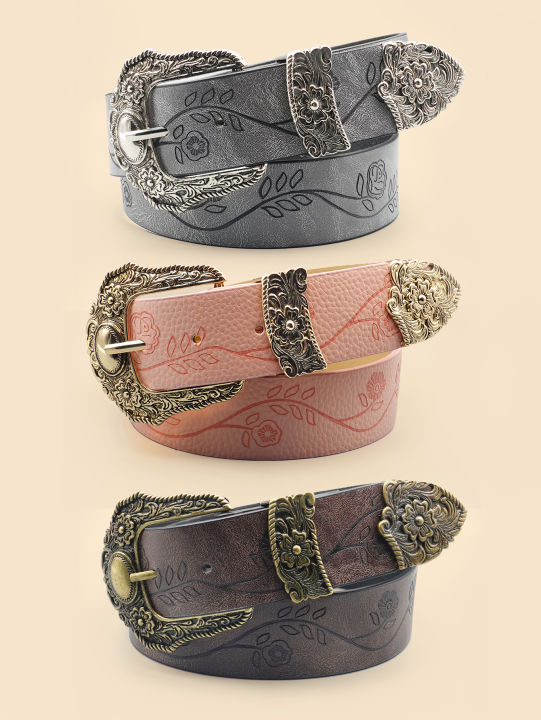 Western%20Style%20Printed%20Solid%20Color%20Pu%20Belt%20Buckle,%20Retro%20Casual%20Women's%20Belt,%20Classic%20Jeans%20Decorative%20Belt%20-%20Image%202