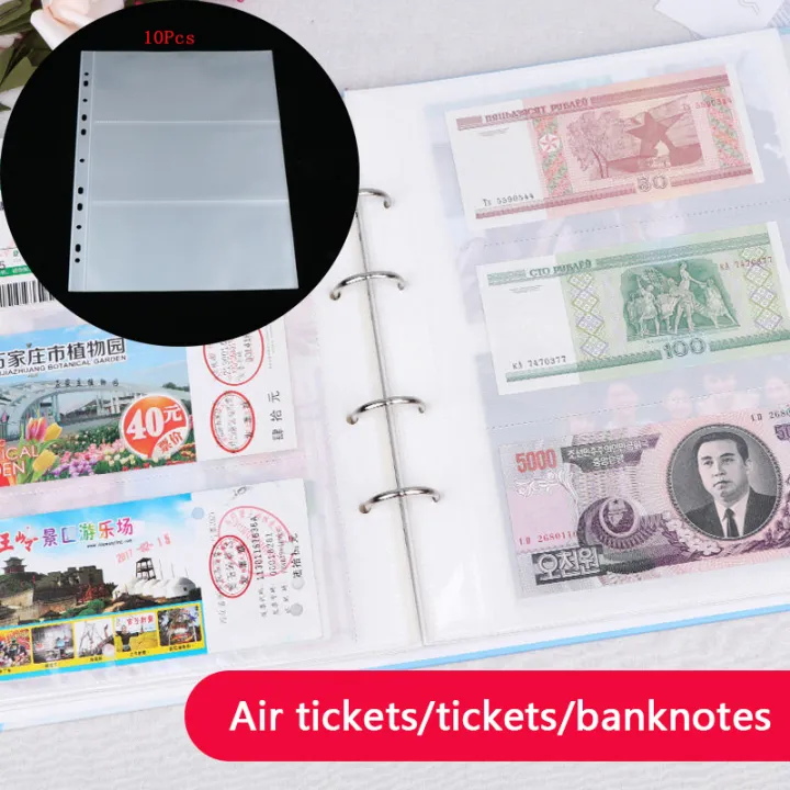 10pcs Loose Leaf Sheet 3-Slot Transparent Banknotes Holder Portable ...