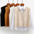 Fashion Winter Knitted Sweater Women Casual V-Neck Pullover Vest All-match Sleeveless Female Clothing Loose Tops Jumper 22783.