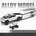 1:24 Tesla Cybertruck Pickup Trailer Alloy Car Model Diecasts Metal Toy Off-road Vehicles Truck Model Sound and Light Kids Gifts. 